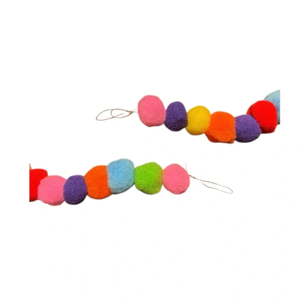 6 ft Birthday Flags Banners Stars Pom Pom Garland Handmade Clear Stretchy Line